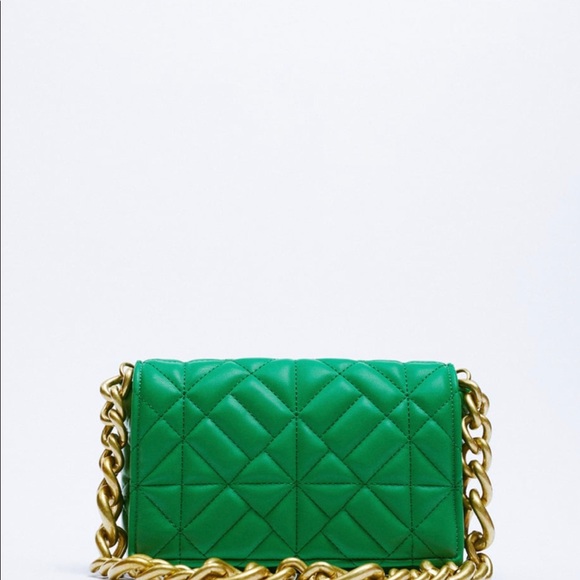 Zara 💚💚💚Green Quilted Chain Strap Shoulder Bag NWT - Picture 6 of 10